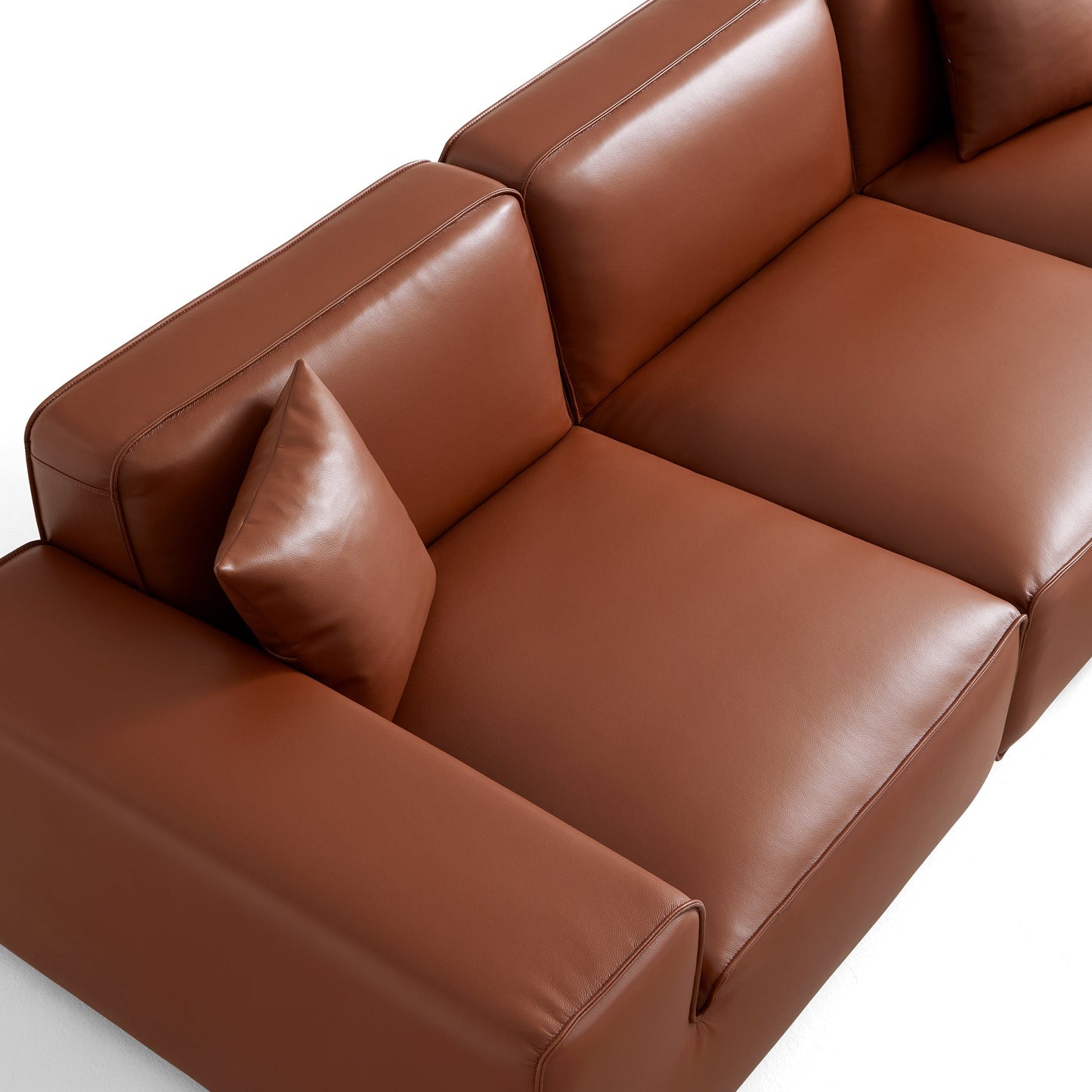 Domus Modular Black Leather Sectional Sofa-Brown