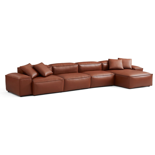 Cube Modular Brown Genuine Leather Sectional-Brown-180.3"-Low