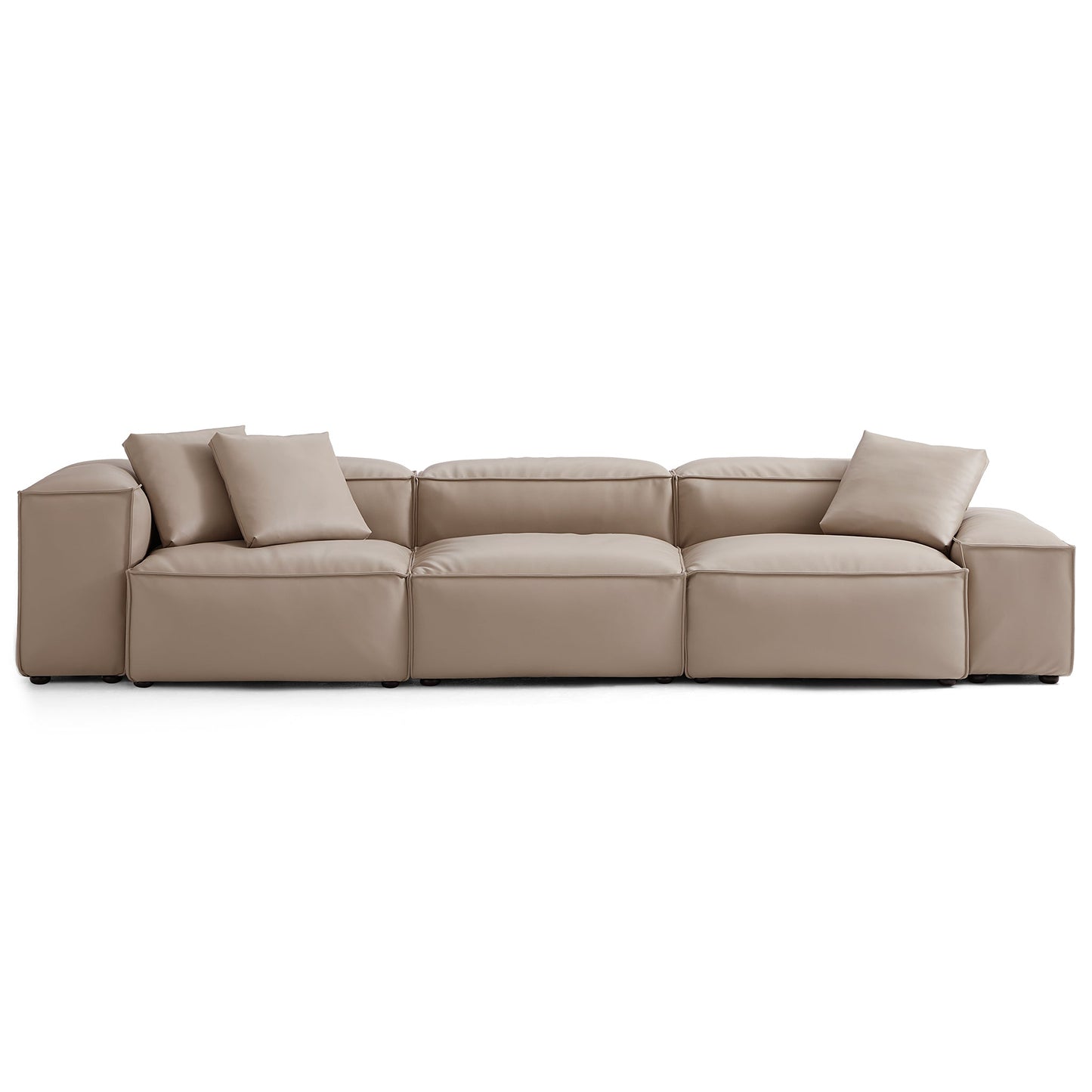 Flex Modular Khaki Genuine Leather Sofa-Khaki-142.9"-Low & High