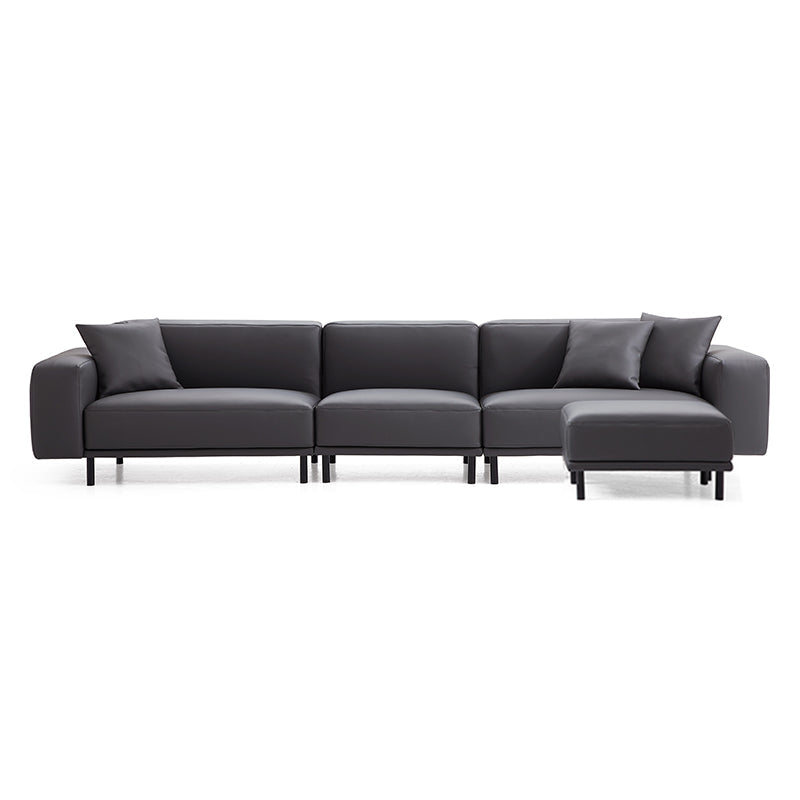 Noble Dark Gray Leather Sofa with Ottoman-Dark Gray