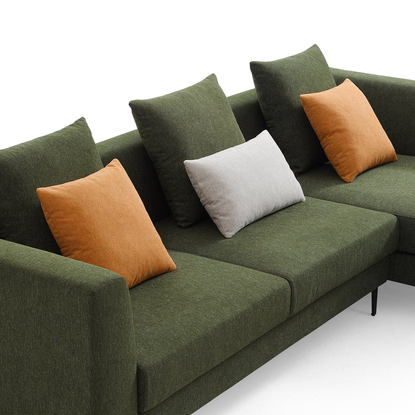 Jungle L Shaped Green Fabric Sectional Sofa With Chaise-Green