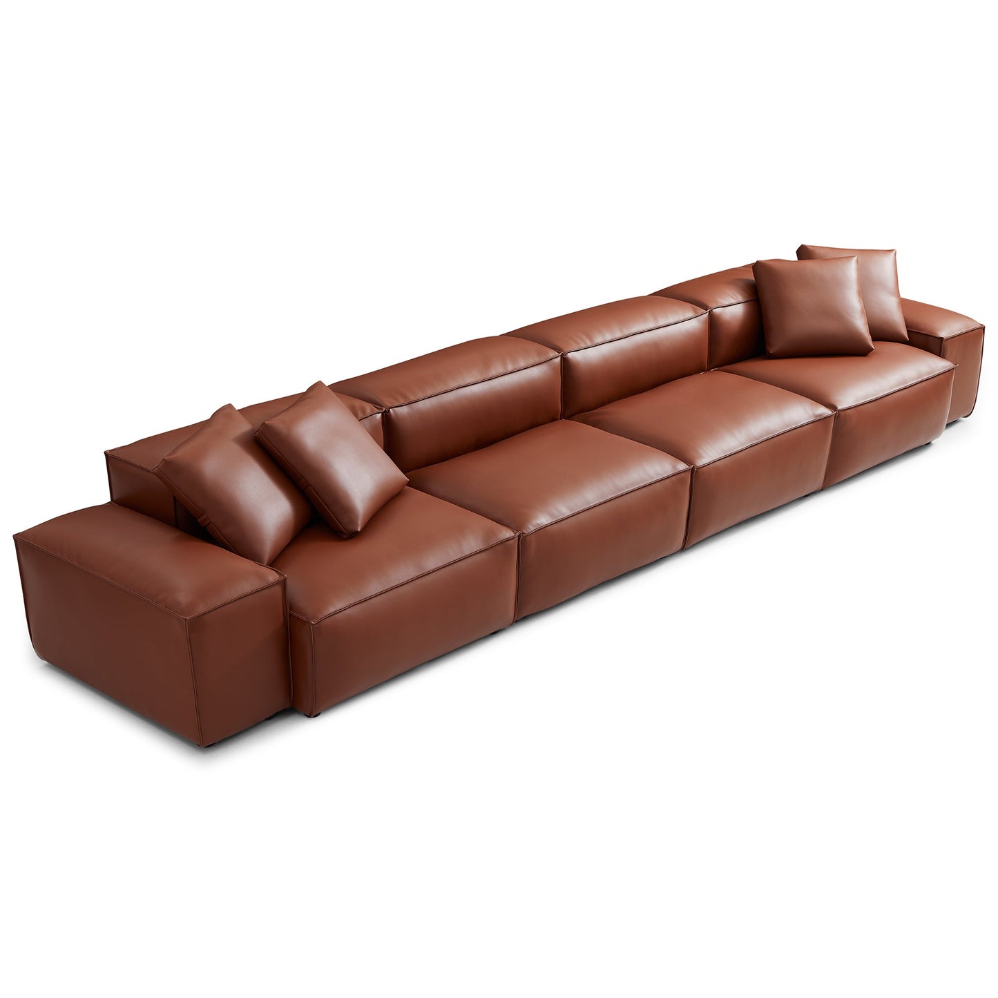 Cube Modular Brown Genuine Leather Sofa-Brown-180.3"-Low & High