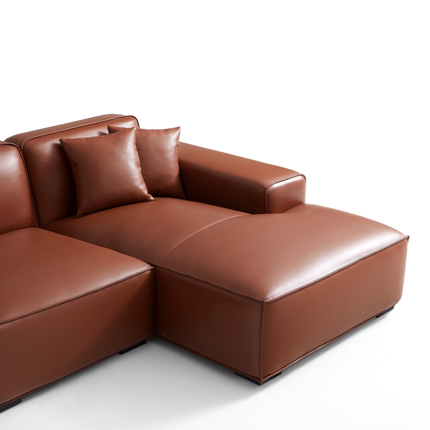 Domus Modular Black Leather Sectional Sofa-Brown