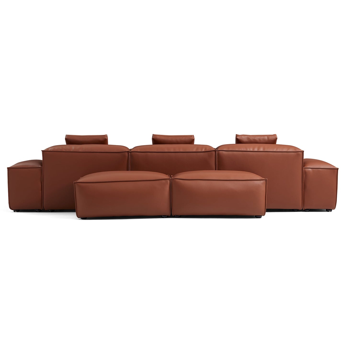 Cube Modular Brown Genuine Leather Double Sided Sectional-Brown-142.9"-Low