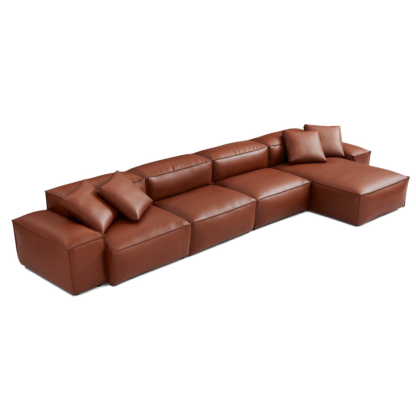 Cube Modular Brown Genuine Leather Sectional-Brown-180.3"-Low