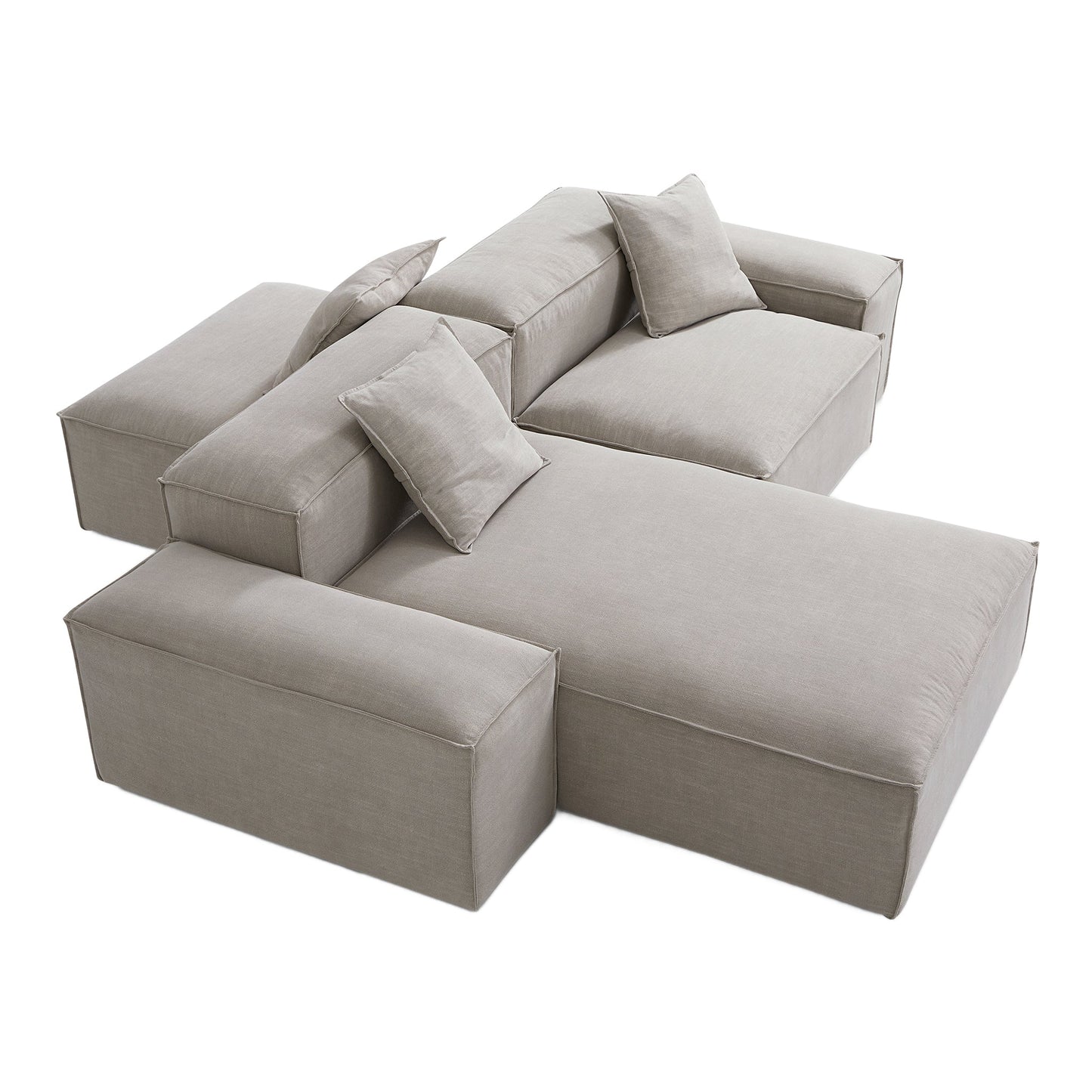 Freedom Modular New Gray Double Sided Sectional Sofa-Sand-106.3"-Low