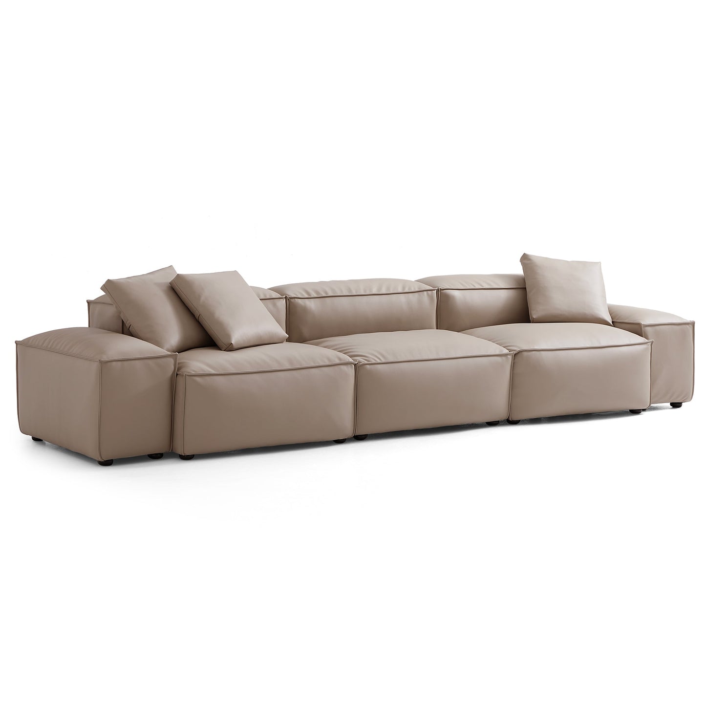Flex Modular Khaki Genuine Leather Sofa-Khaki-142.9"-Low