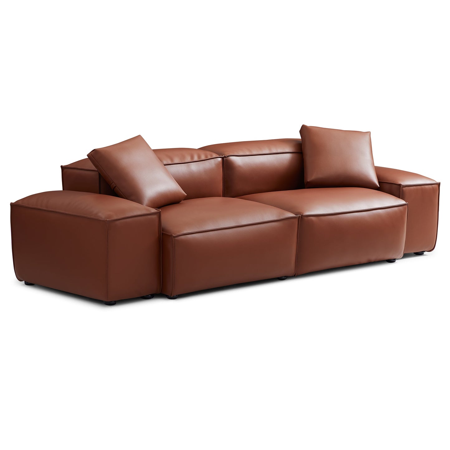 Cube Modular Brown Genuine Leather Sofa-Brown-105.5"-Low
