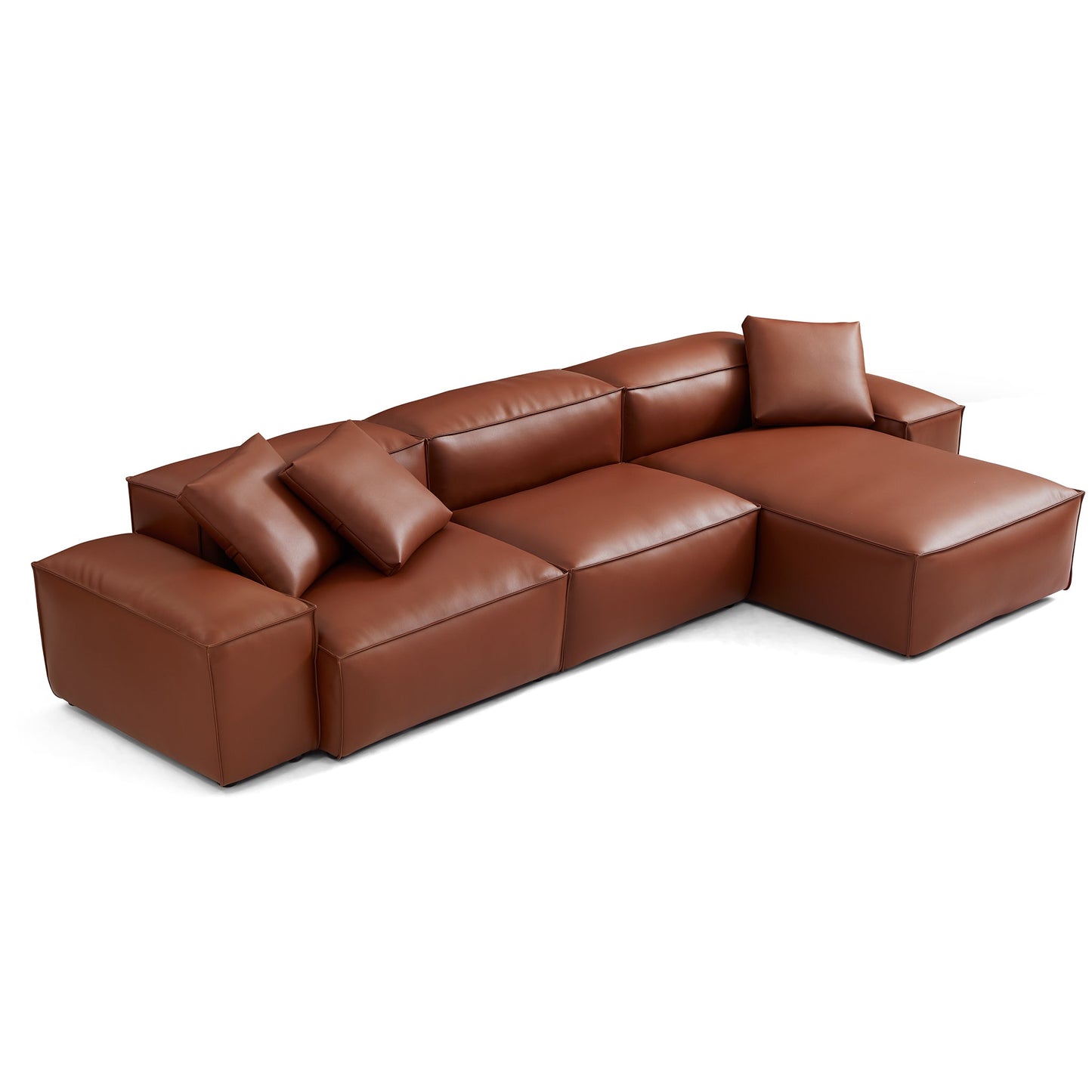 Cube Modular Brown Genuine Leather Sectional-Brown-142.9"-Low