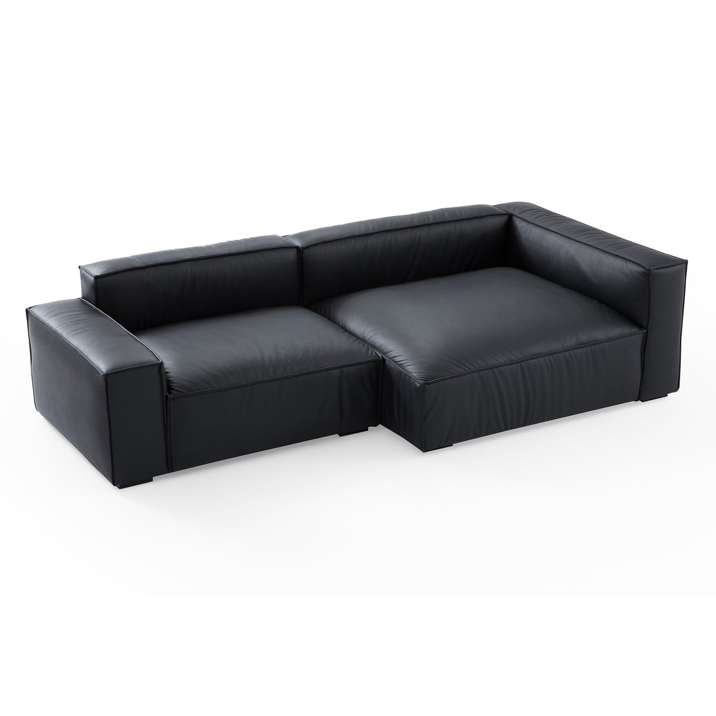 Luxury Minimalist Black Leather Sectional-Black-106.2"-Facing Right