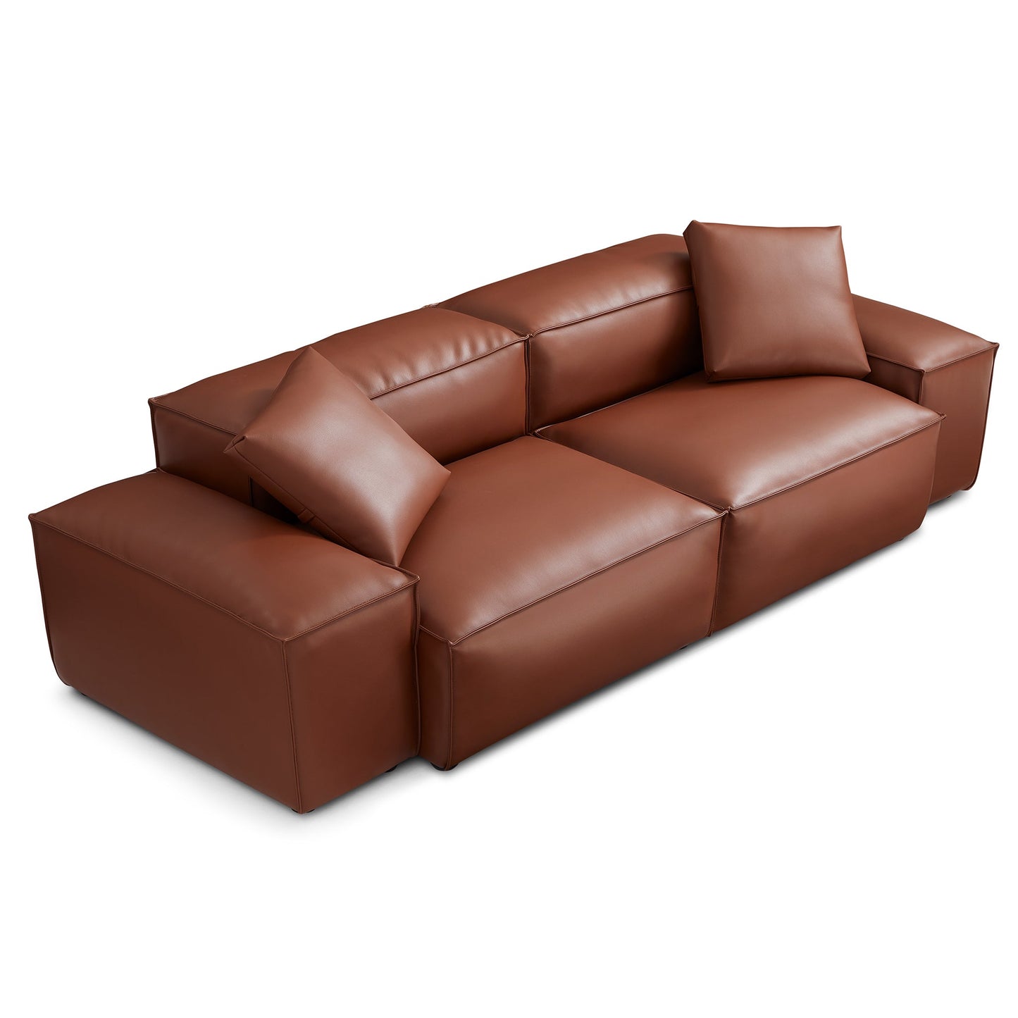 Cube Modular Brown Genuine Leather Sofa-Brown-105.5"-Low
