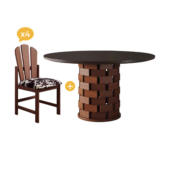 Grid Round Dining Table-Dining Table + 4 Chairs