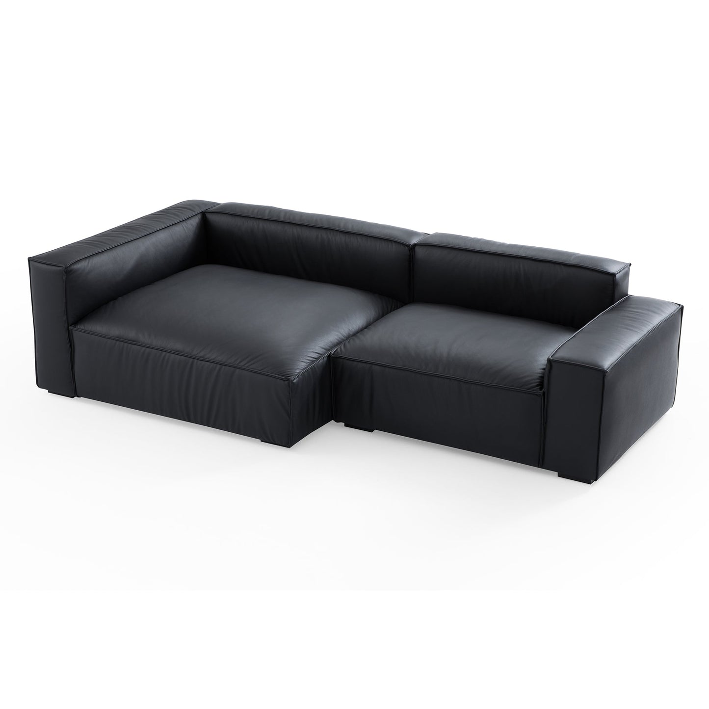 Luxury Minimalist Black Leather Sectional-Black-106.2"-Facing Left