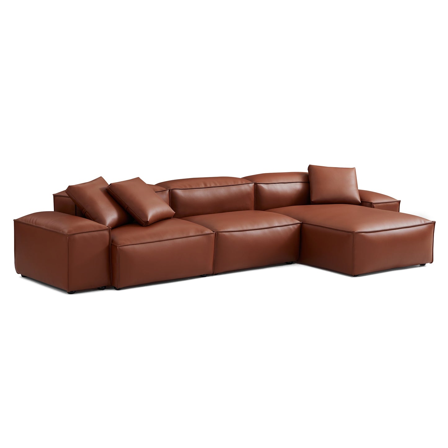 Cube Modular Brown Genuine Leather Sectional-Brown-142.9"-Low