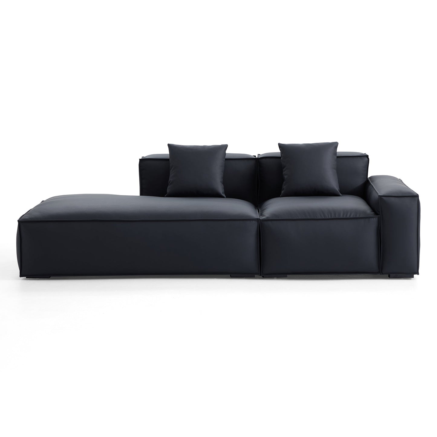 Geometry Minimalist Black Leather Sofa-Black
