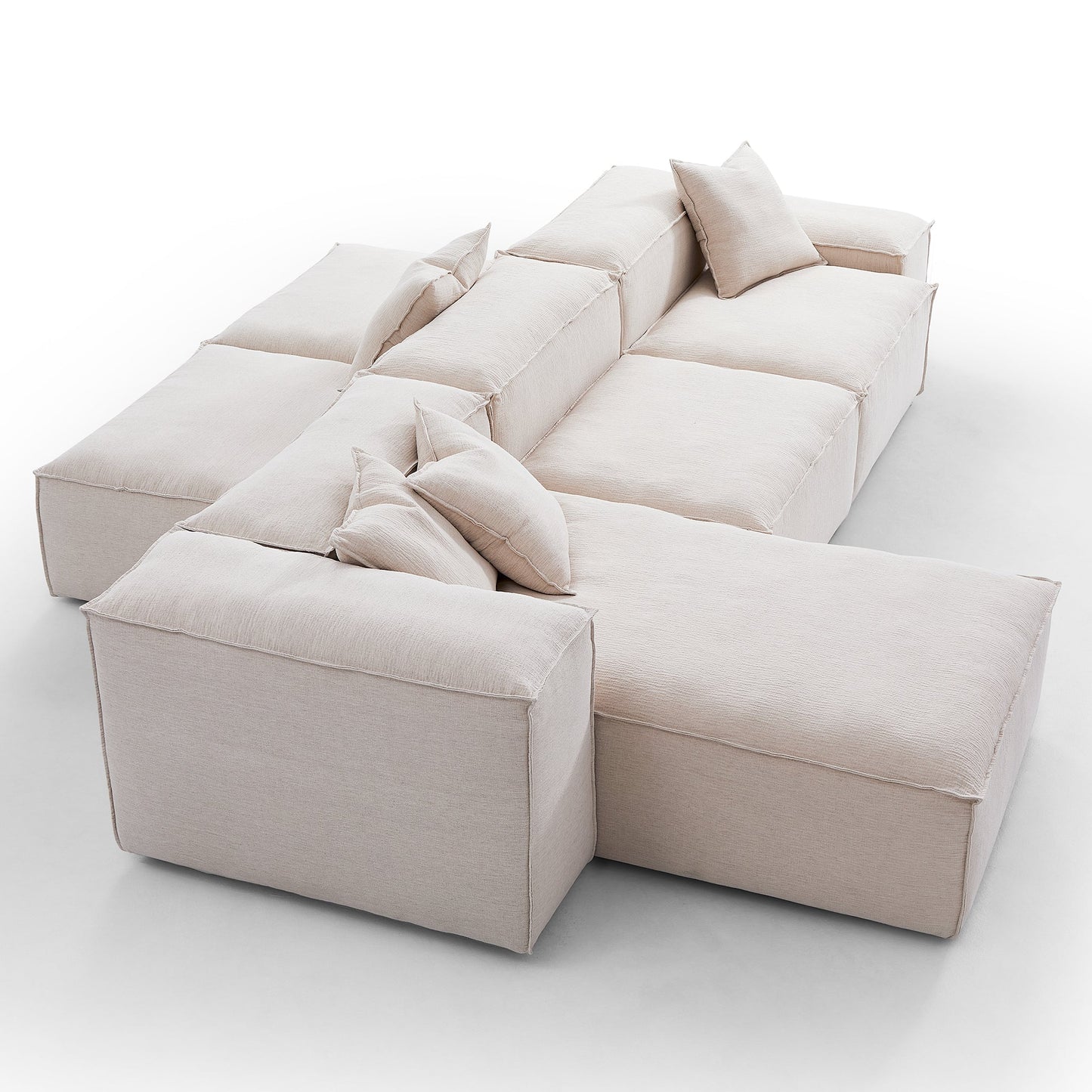 Freedom Modular White Double Sided Sectional Sofa-Khaki-143.7″-Low & High