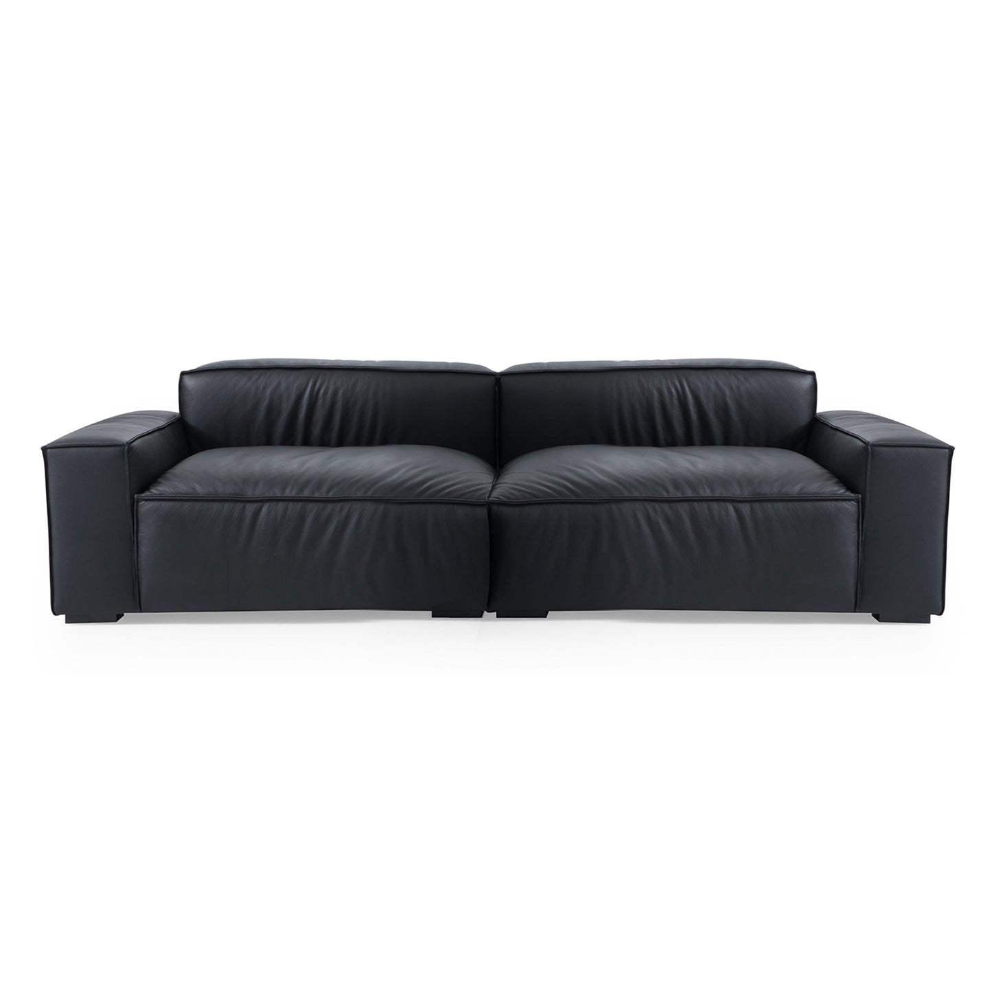 Luxury Minimalist Black Leather Sofa-Black-100.8"