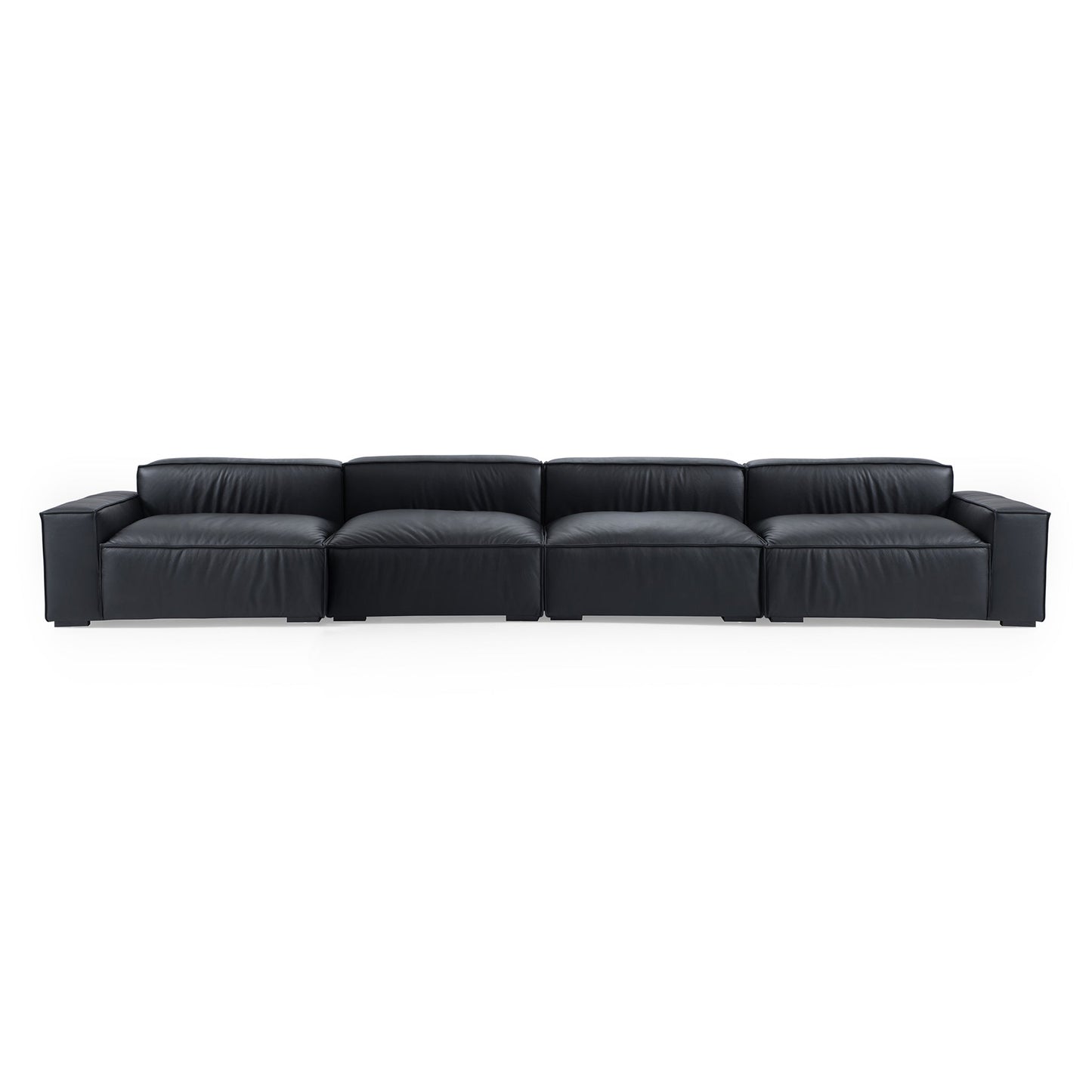 Luxury Minimalist Black Leather Sofa-Black-179.5"