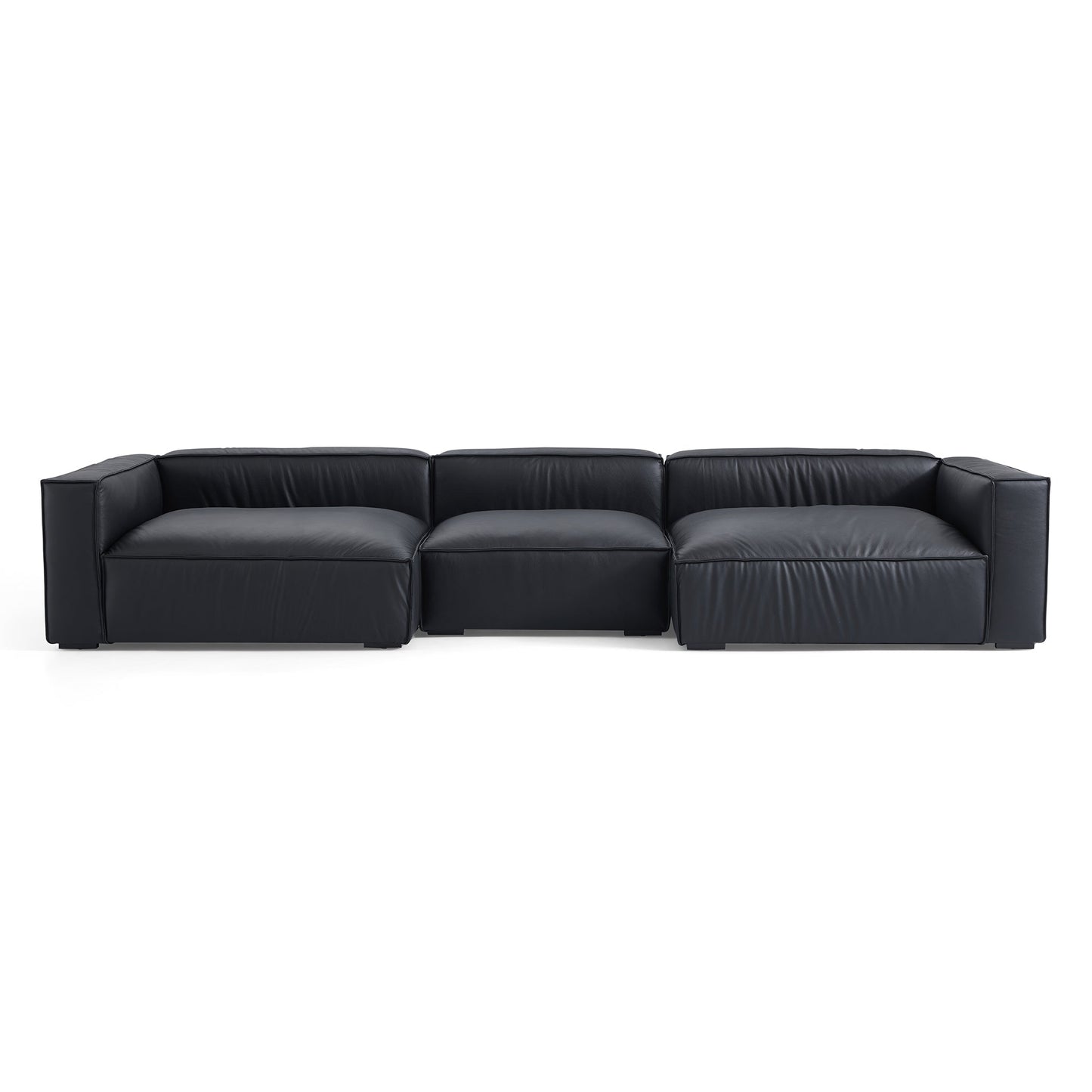 Luxury Minimalist Black Leather U Shaped Sectional Sofa-Black-151.2"