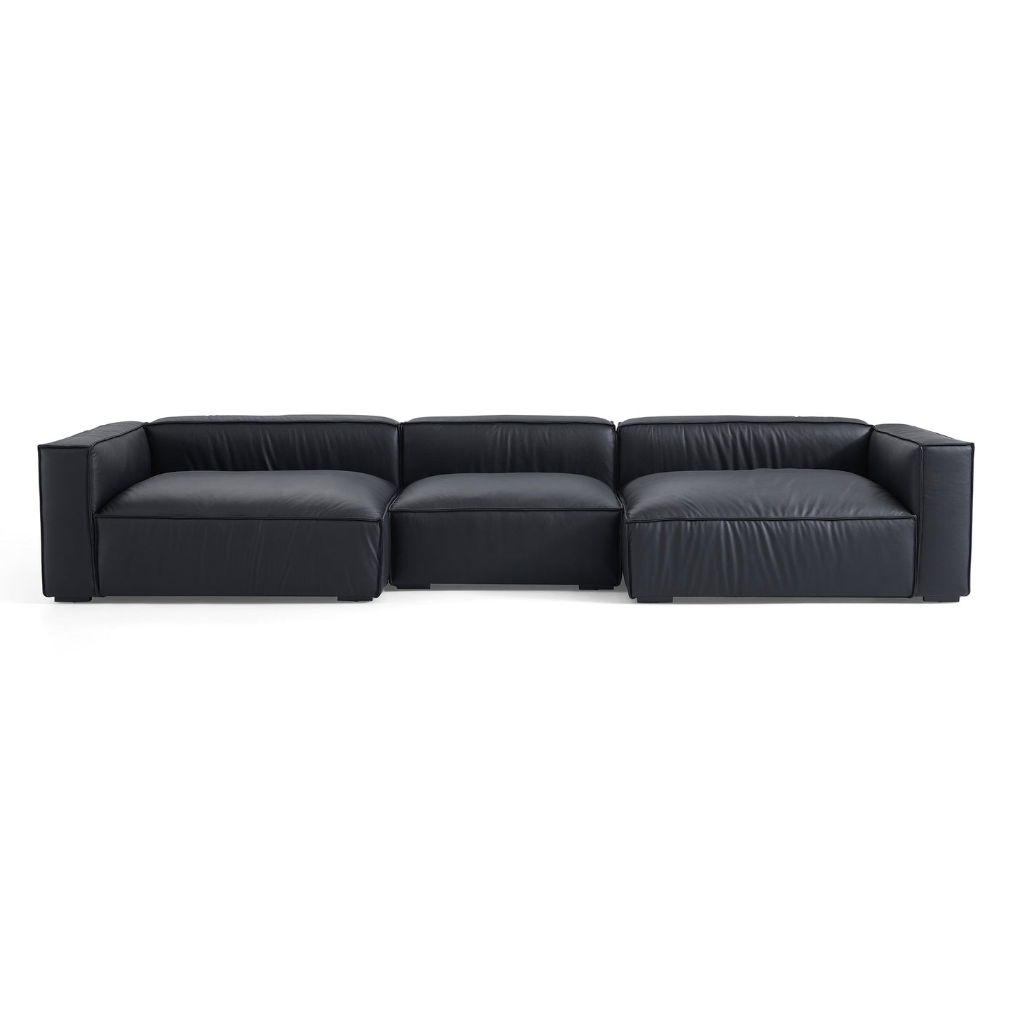 Luxury Minimalist Dark Brown Leather U Shaped Sectional-Black-151.2"