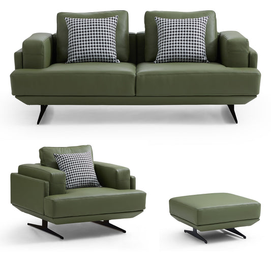 Olivia Green Top Grain Genuine Leather Sofa Set-hidden