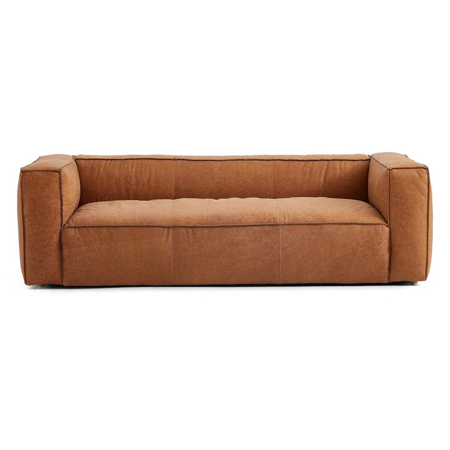 Rusty Tan Genuine Leather Tuxedo Sofa-Tan