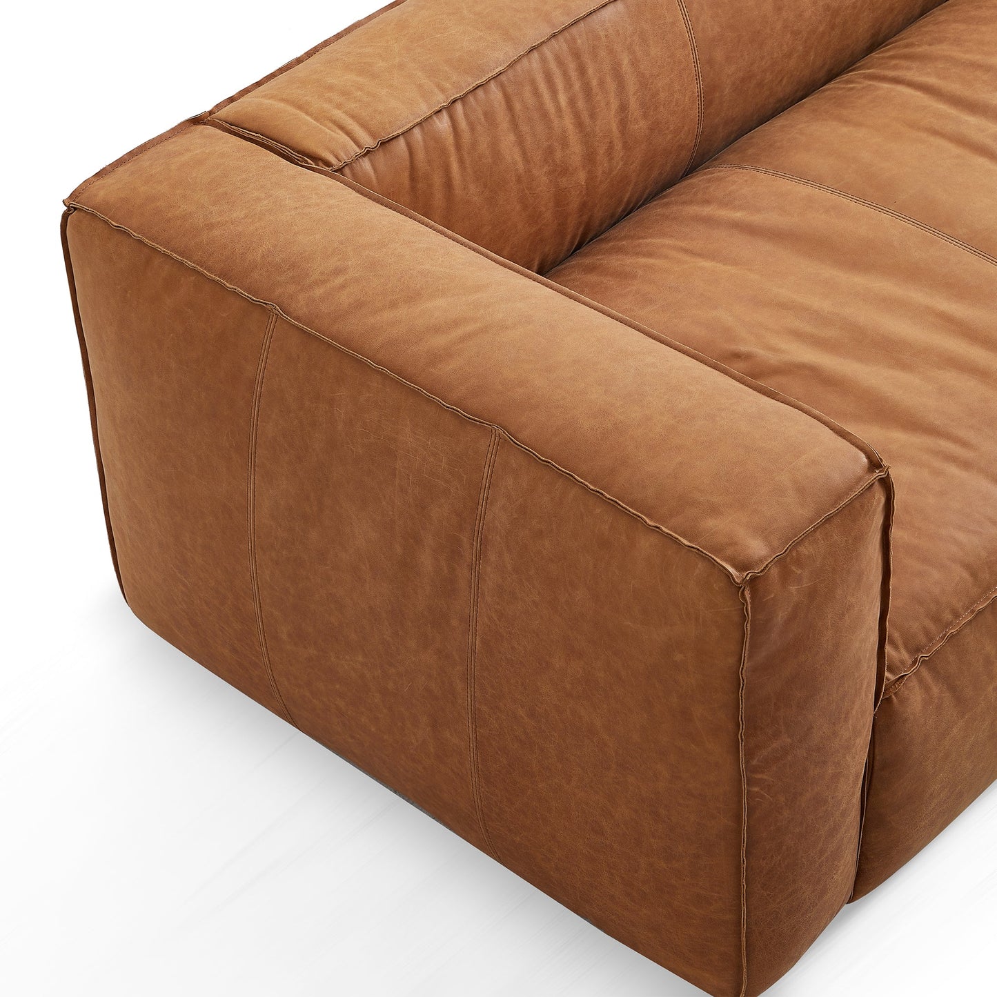Rusty Tan Genuine Leather Tuxedo Sofa-Tan