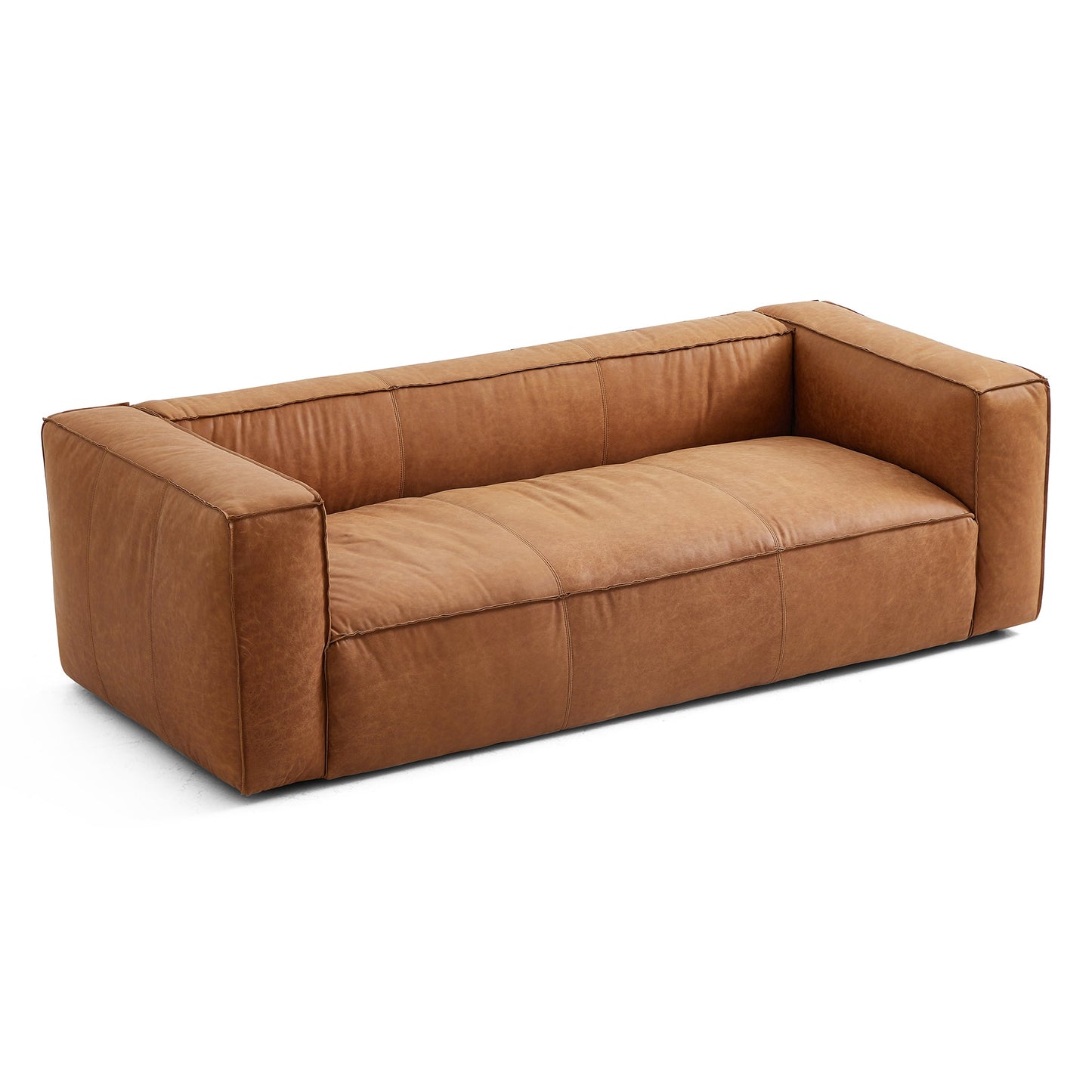 Brancaster Black Genuine Leather Tuxedo Sofa-Tan