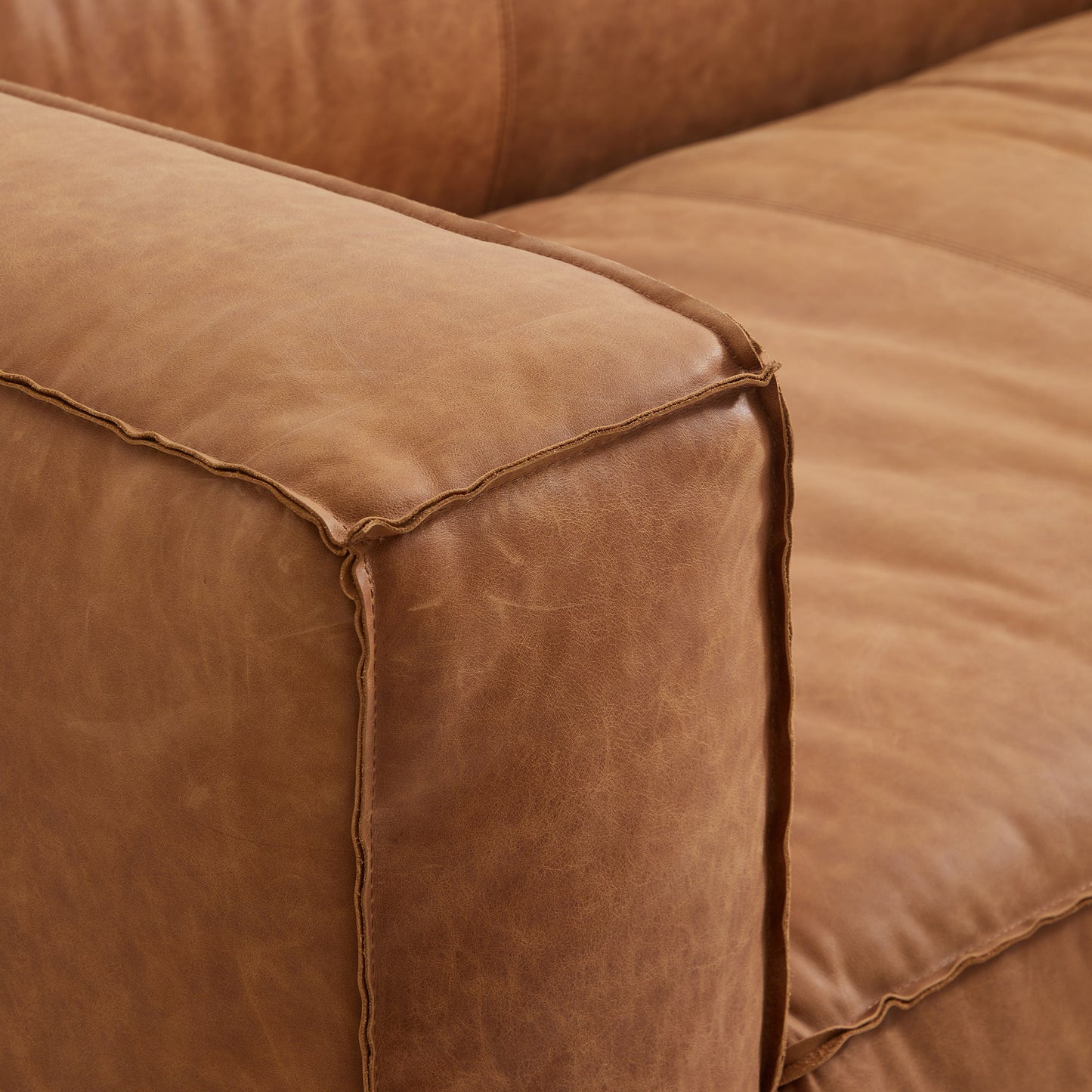 Rusty Tan Genuine Leather Tuxedo Sofa-Tan
