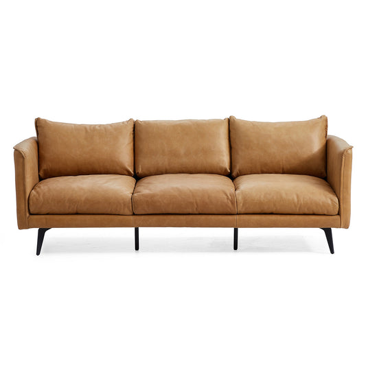 Cognac Tan Genuine Leather Straight Back Sofa-Tan-hidden