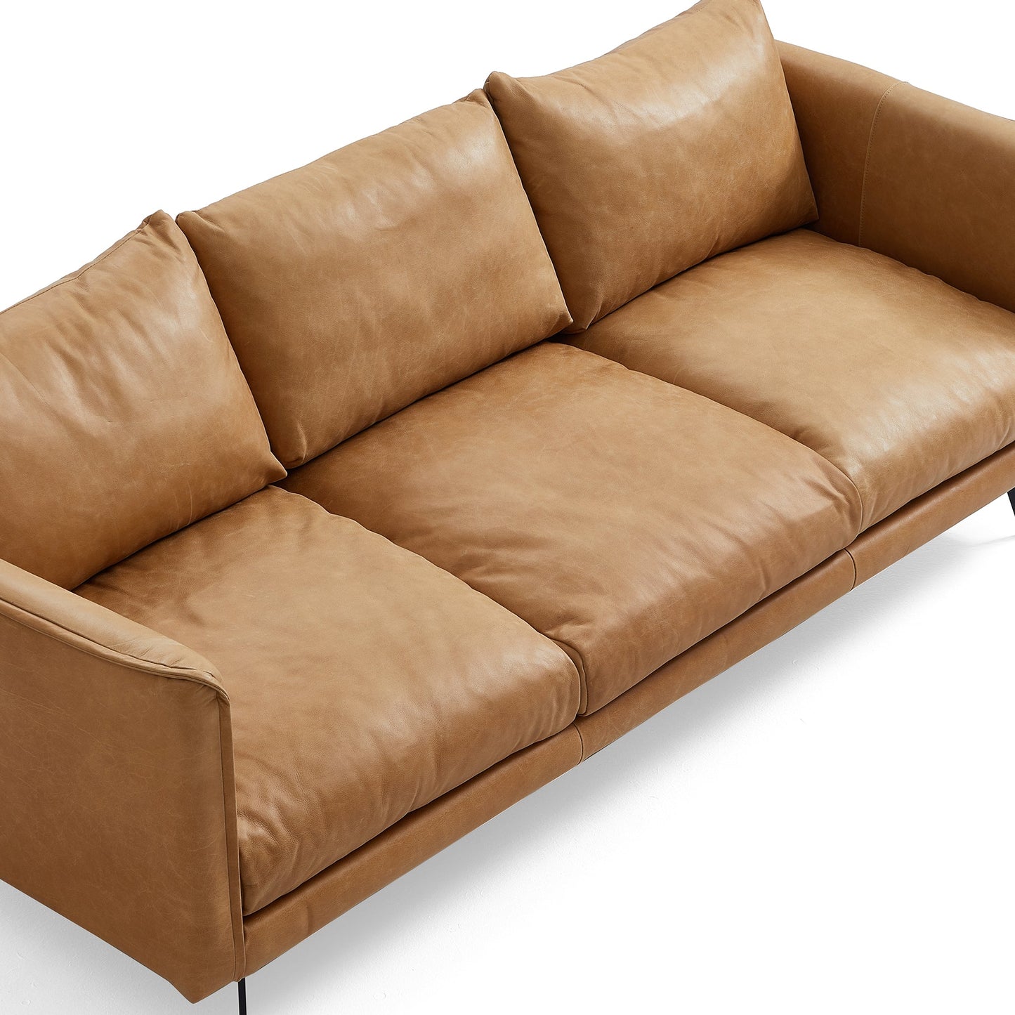 Cognac Tan Genuine Leather Straight Back Sofa-Tan