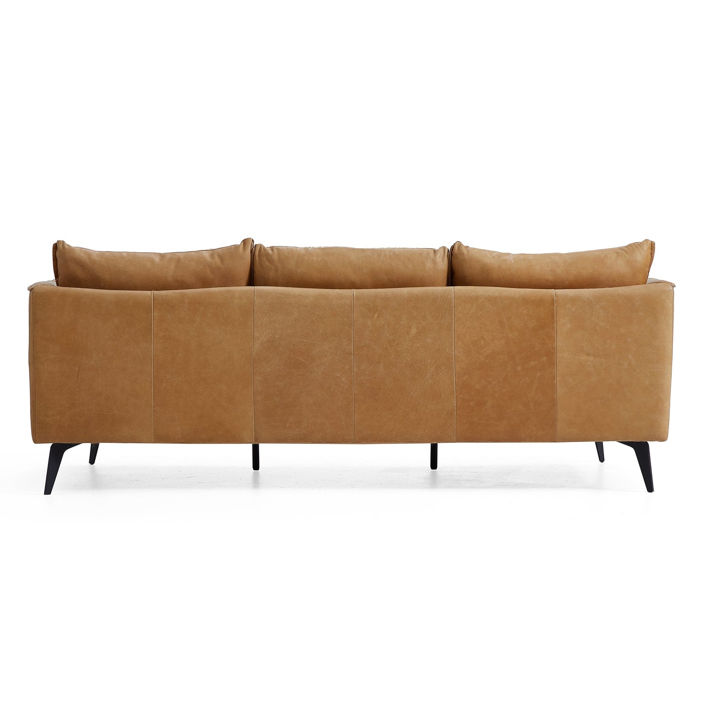 Cognac Tan Genuine Leather Straight Back Sofa-Tan