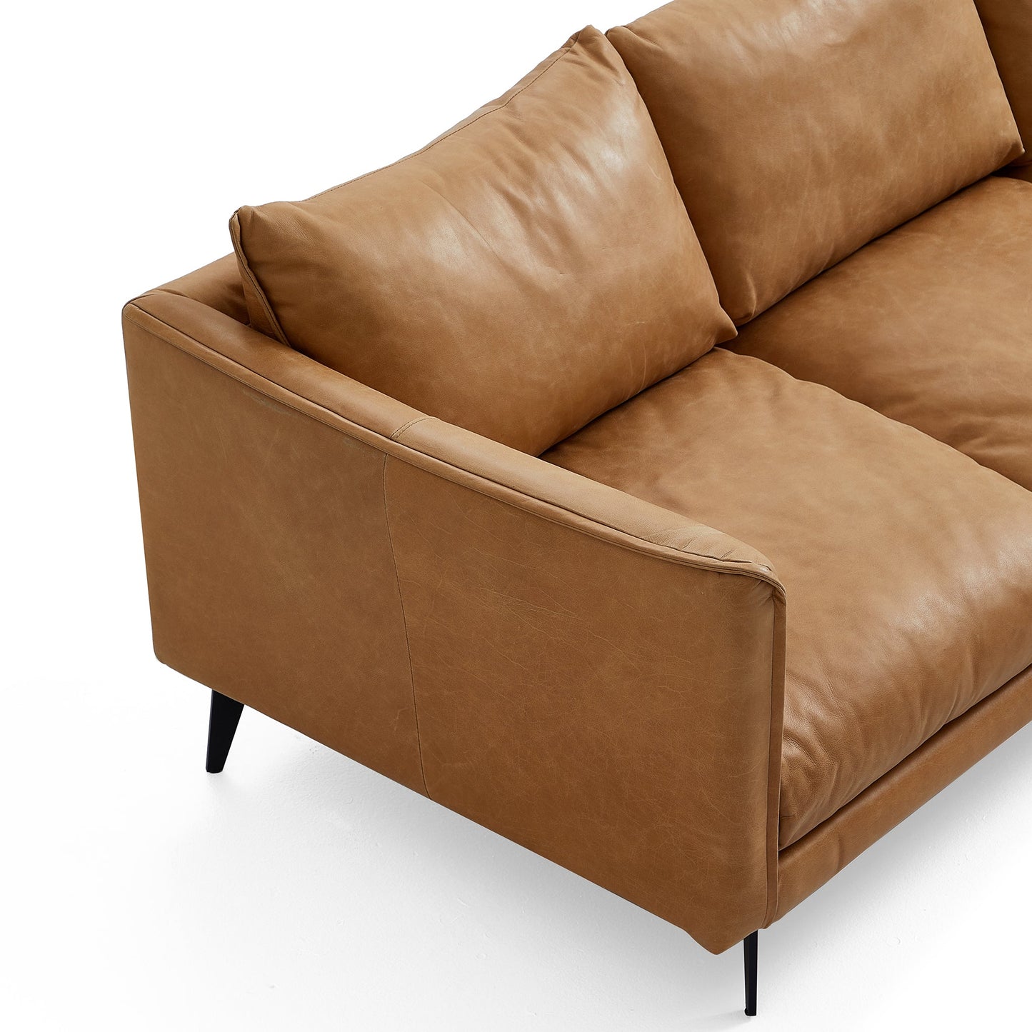 Cognac Tan Genuine Leather Straight Back Sofa-Tan