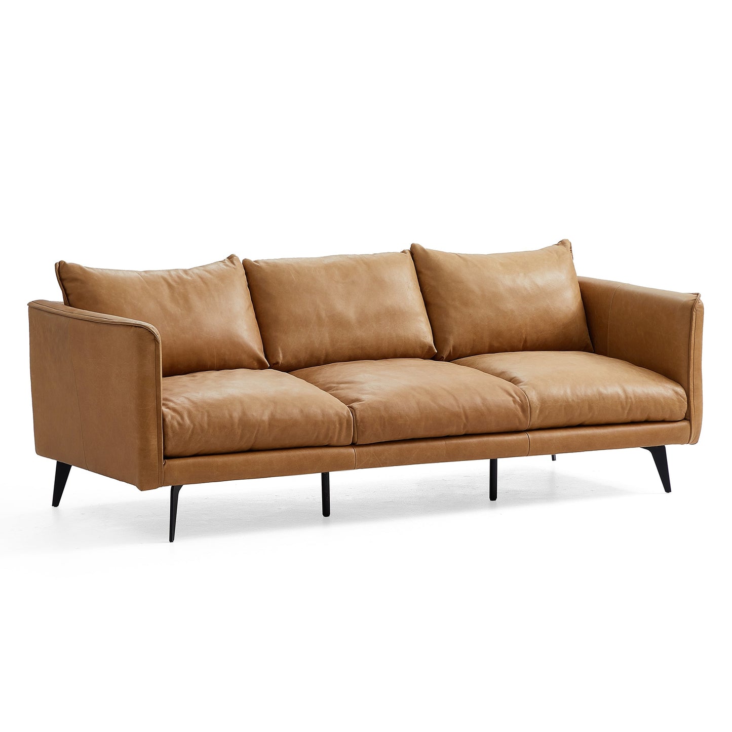 Cognac Tan Genuine Leather Straight Back Sofa-Tan