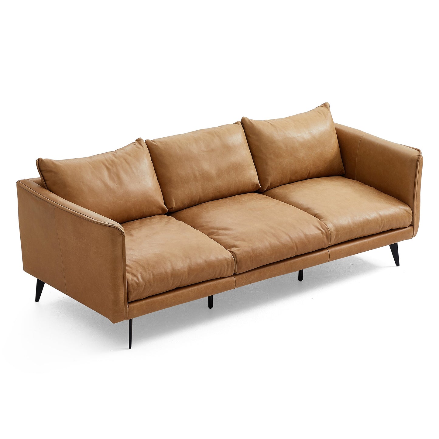 Cognac Tan Genuine Leather Straight Back Sofa-Tan