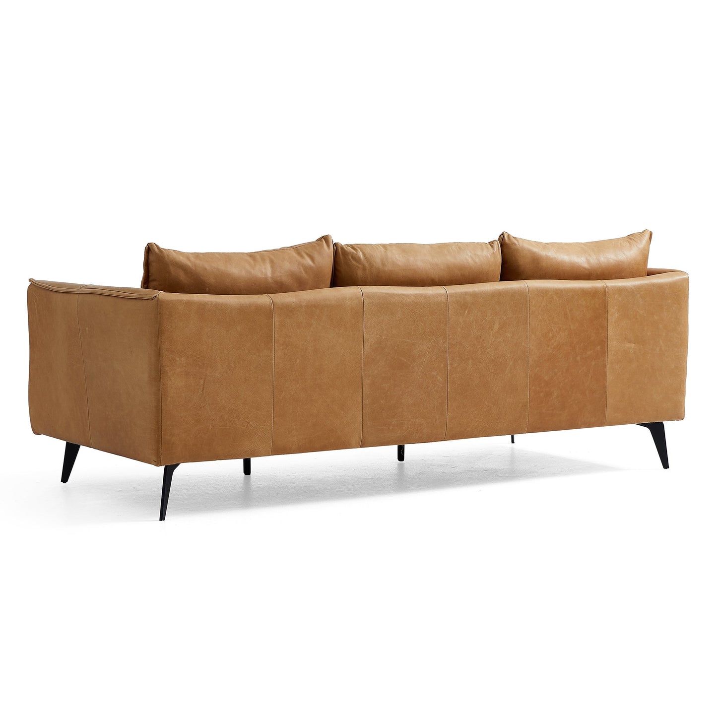 Cognac Tan Genuine Leather Straight Back Sofa-Tan