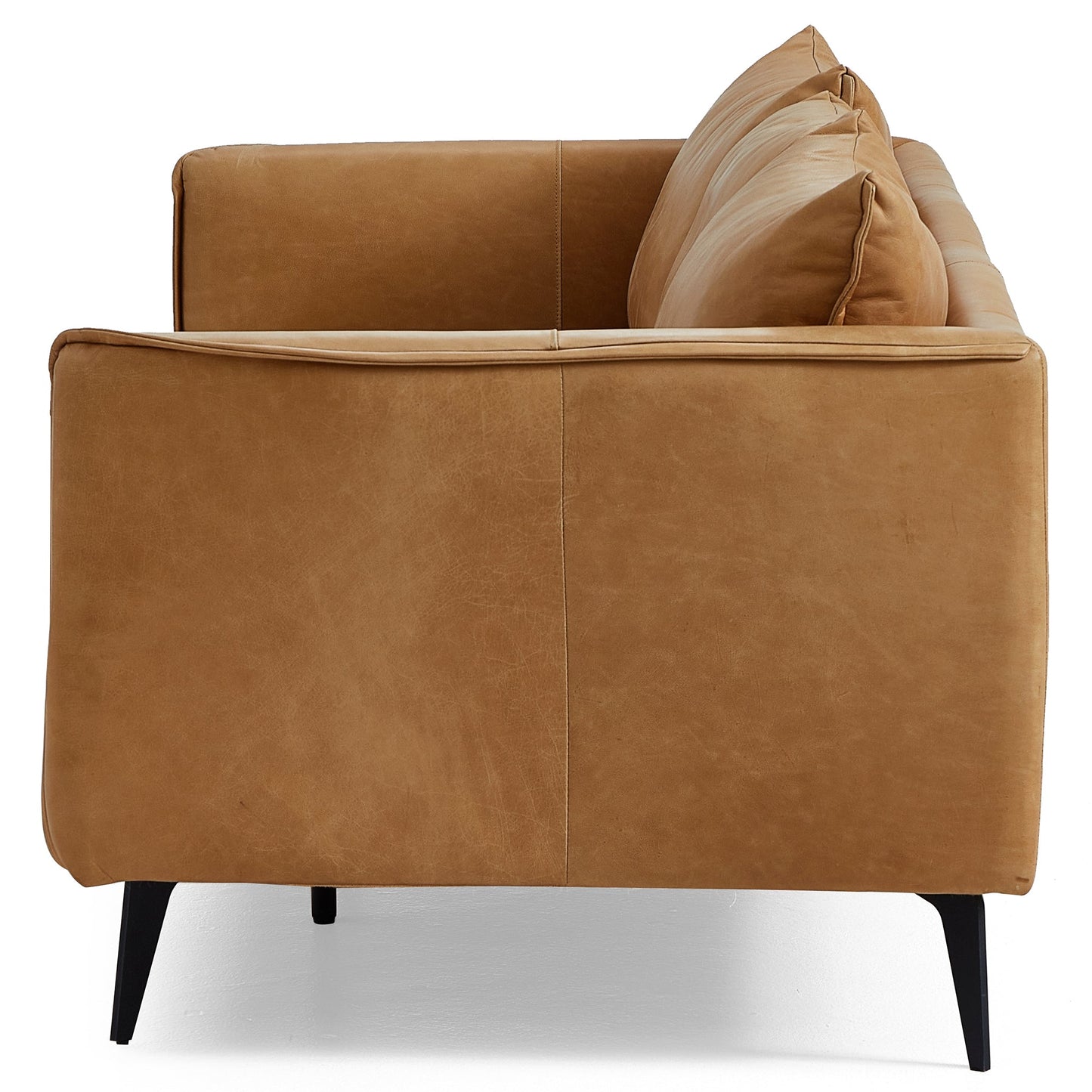 Cognac Tan Genuine Leather Straight Back Sofa-Tan