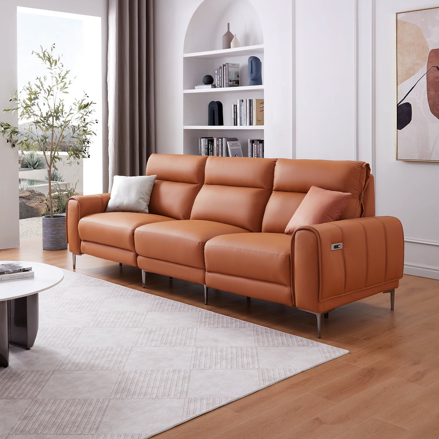 Louis Leather Power Recliner Sofa-Orange