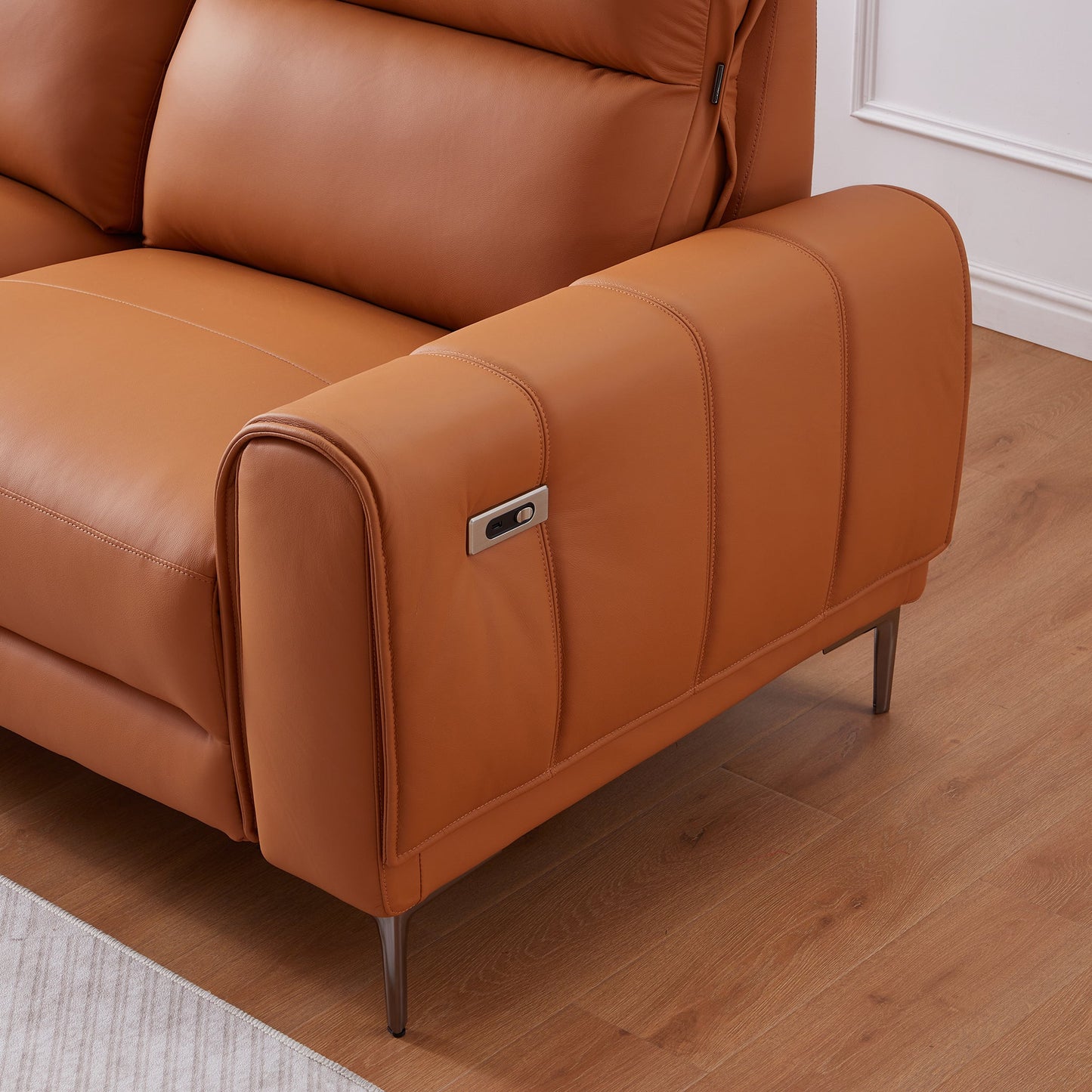 Louis Leather Power Recliner Sofa-Orange