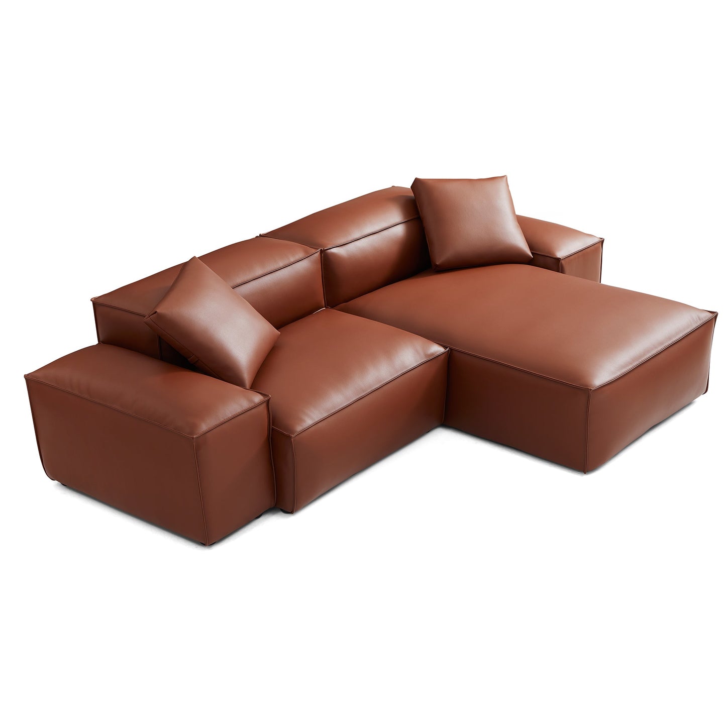 Cube Modular Brown Genuine Leather Sectional-Brown-105.5"-Low
