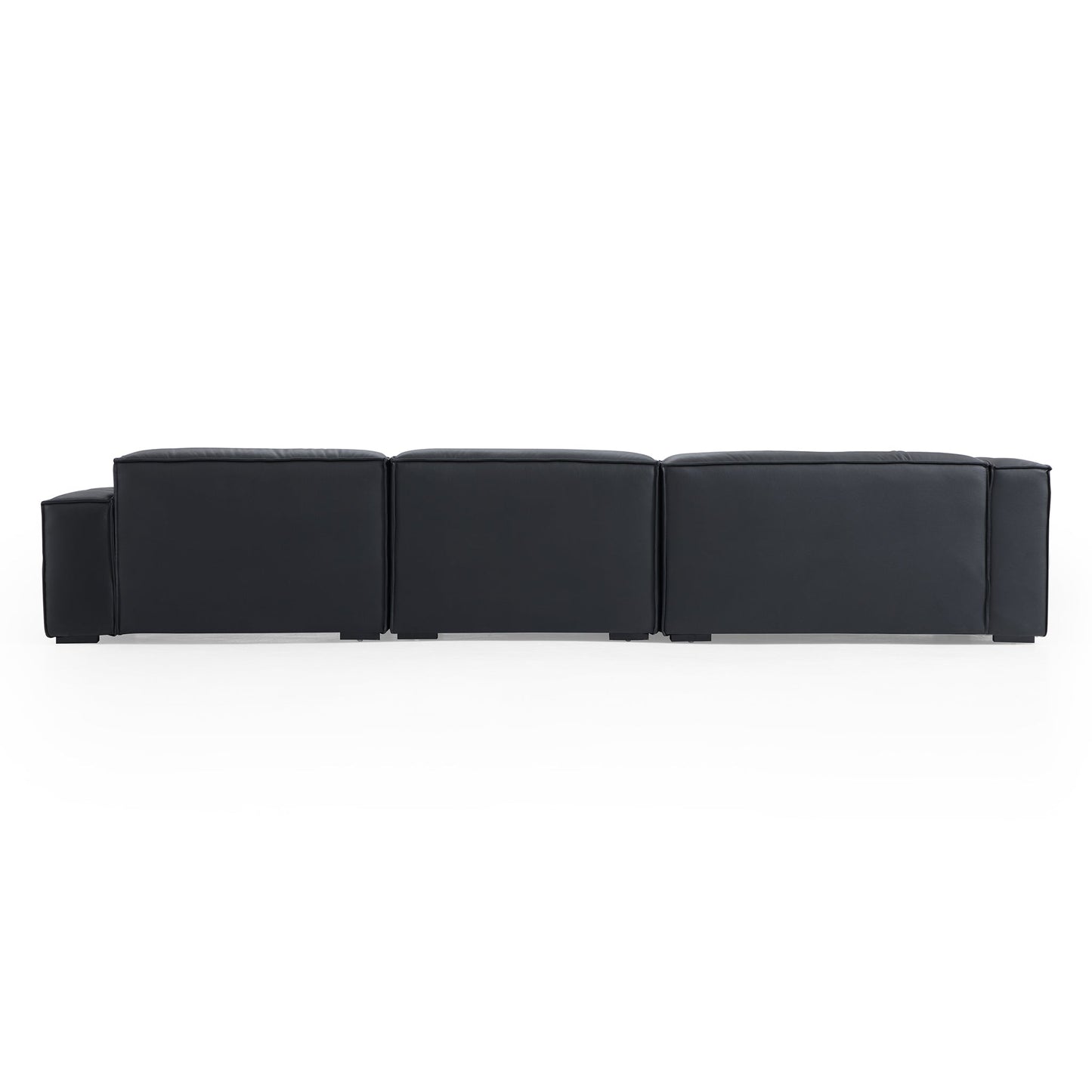 Luxury Minimalist Black Leather Sectional-Black-145.7"-Facing Right