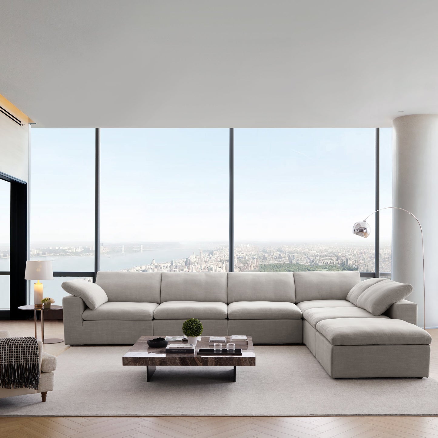 Tender Wabi Sabi Gray L Shaped Sectional and Ottoman-Sand