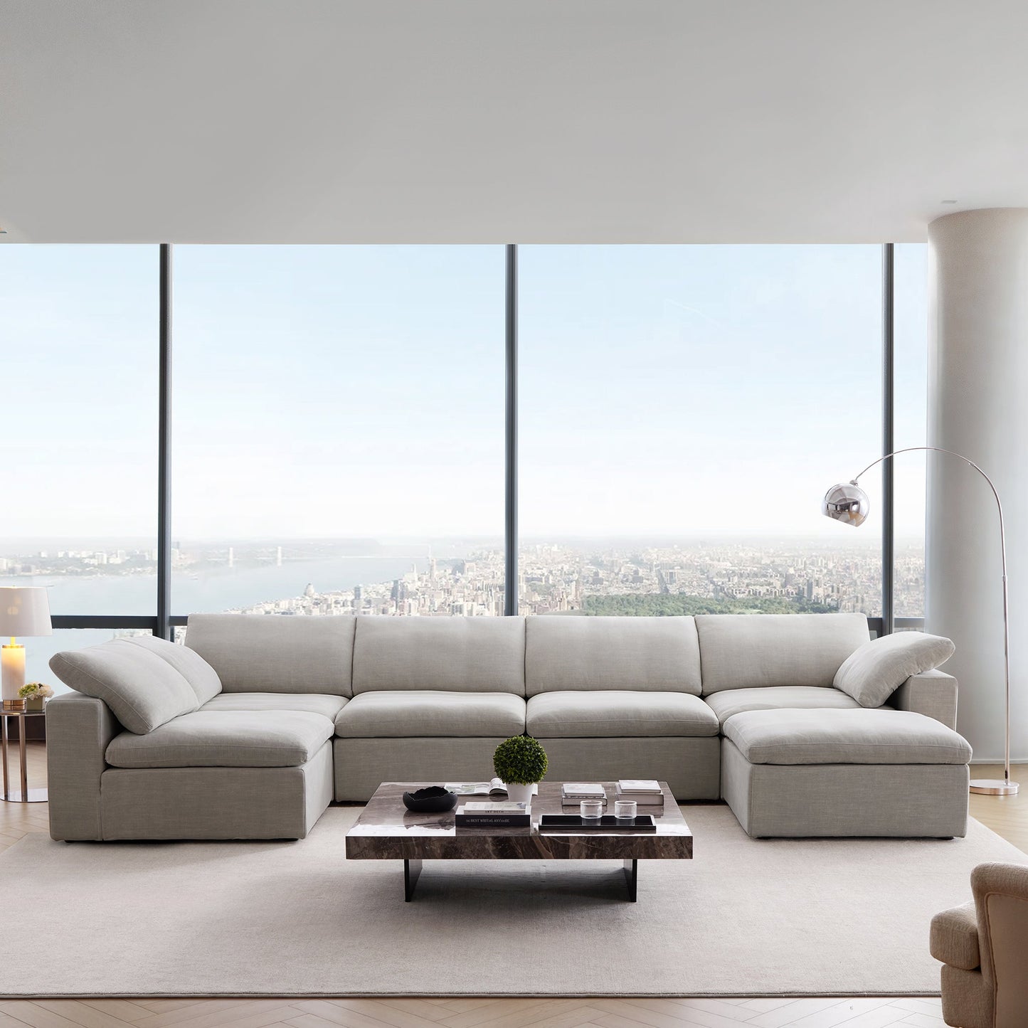 Tender Wabi Sabi Gray L Shaped Sectional and Ottoman-Sand