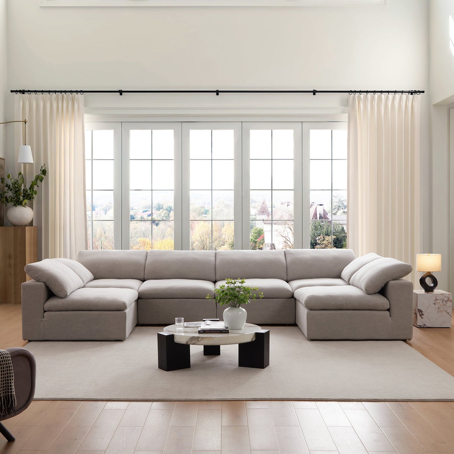 Tender Wabi Sabi Sand U Shaped Sectional with Open Ends-Gray
