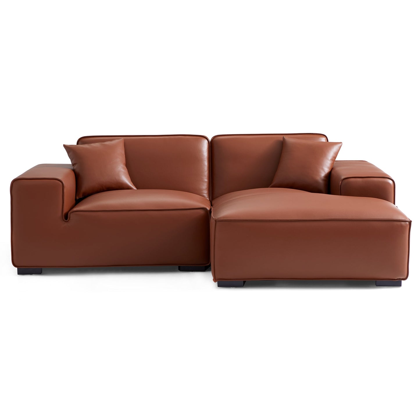 Domus Modular Black Leather Sectional Sofa-Brown-90.6"-Facing Right
