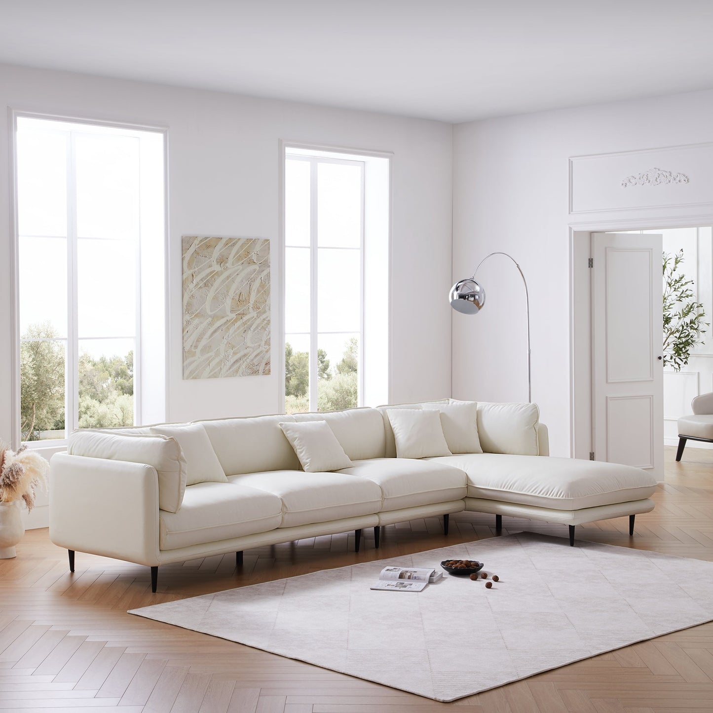 Vanilla White Leather Sectional-White