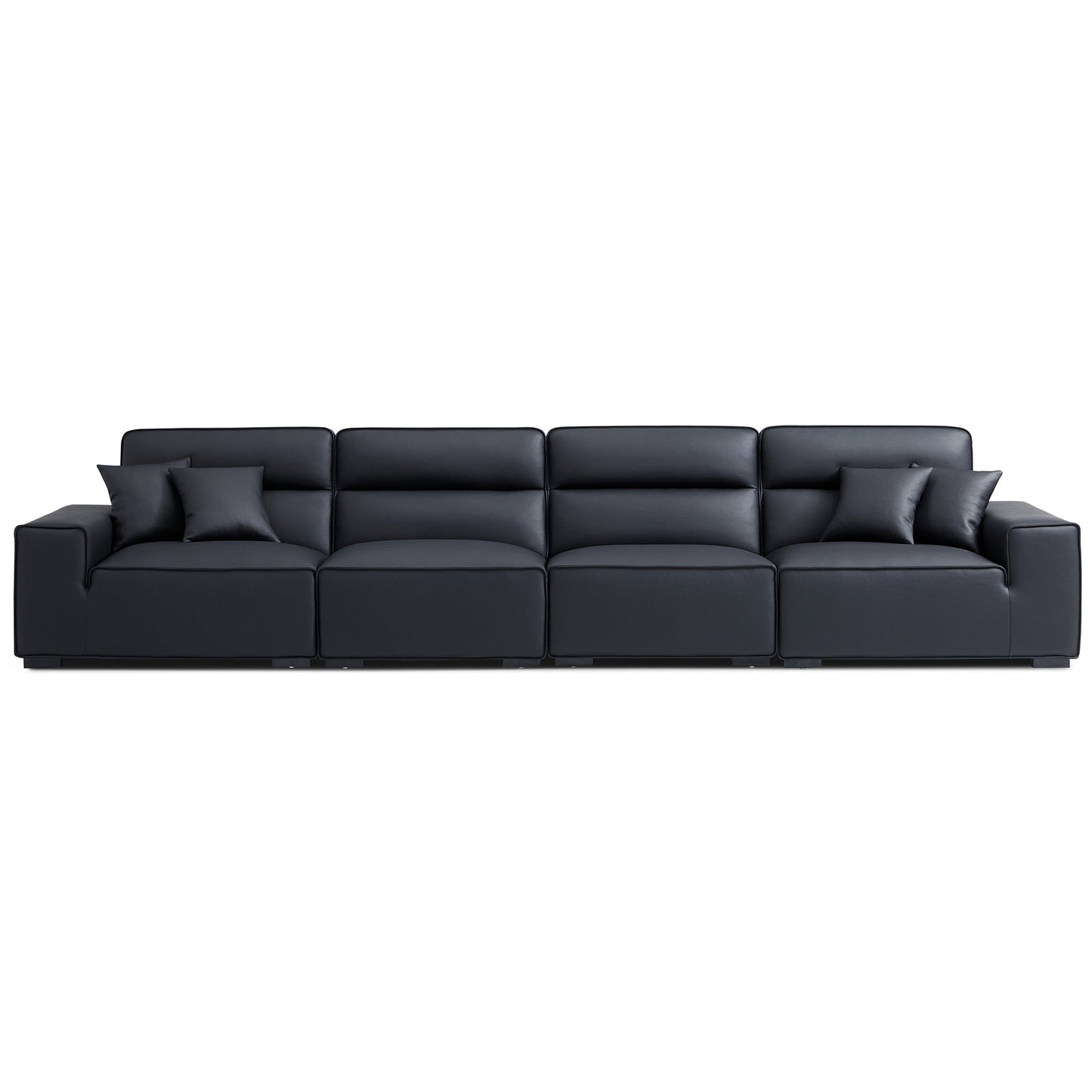 Domus High Back Modular Leather Sofa-Black-165.4"