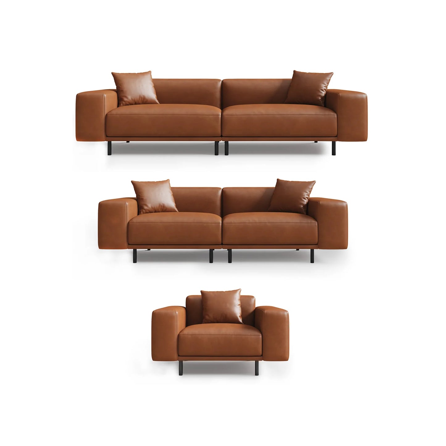 Noble Black Leather Sofa Set
