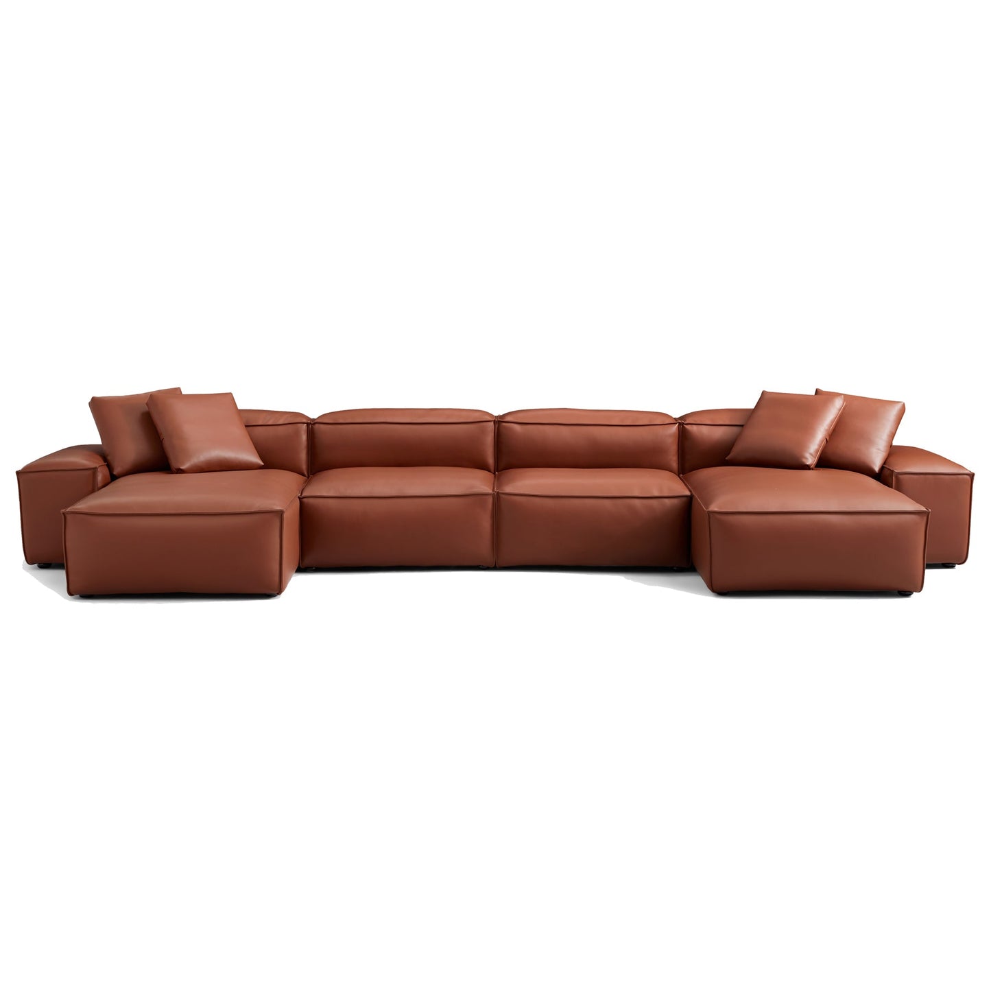 Canapé d'angle double modulaire Cube en cuir véritable marron