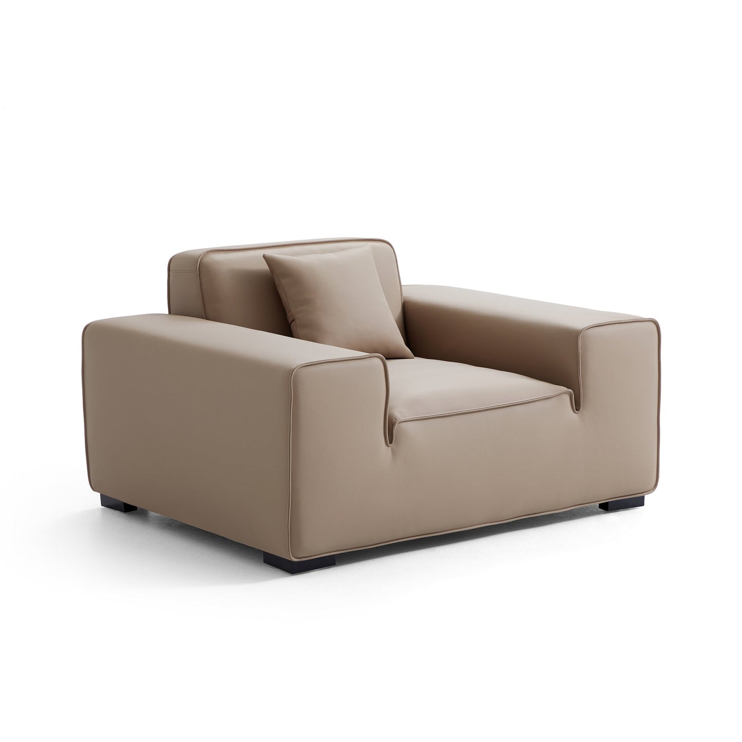 Domus Modular Black Leather Sofa Set-Khaki